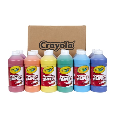 Crayola Premier Tempera Paint Set, 16 oz. Assorted Colors, 12 Colors, 12PK 548516